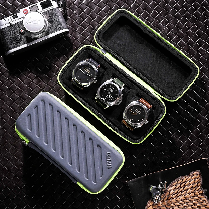 Luxury Watch Winder Box - Luxury Tourist นาฬิกา3ช่องนาฬิกาม้วนกระเป๋าเดินทางแบบพกพาผู้ชายนาฬิกาสำหรับบุรุษเครื่องประดับเก็บสายคล้อง