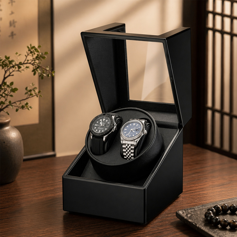 Luxury Watch Winder Box - กล่องหมุนนาฬิกาอัตโนมัติแบบหรูหรา 2 ช่อง สำหรับนาฬิกาอัตโนมัติ จัดเก็บและโชว์นาฬิกา 2