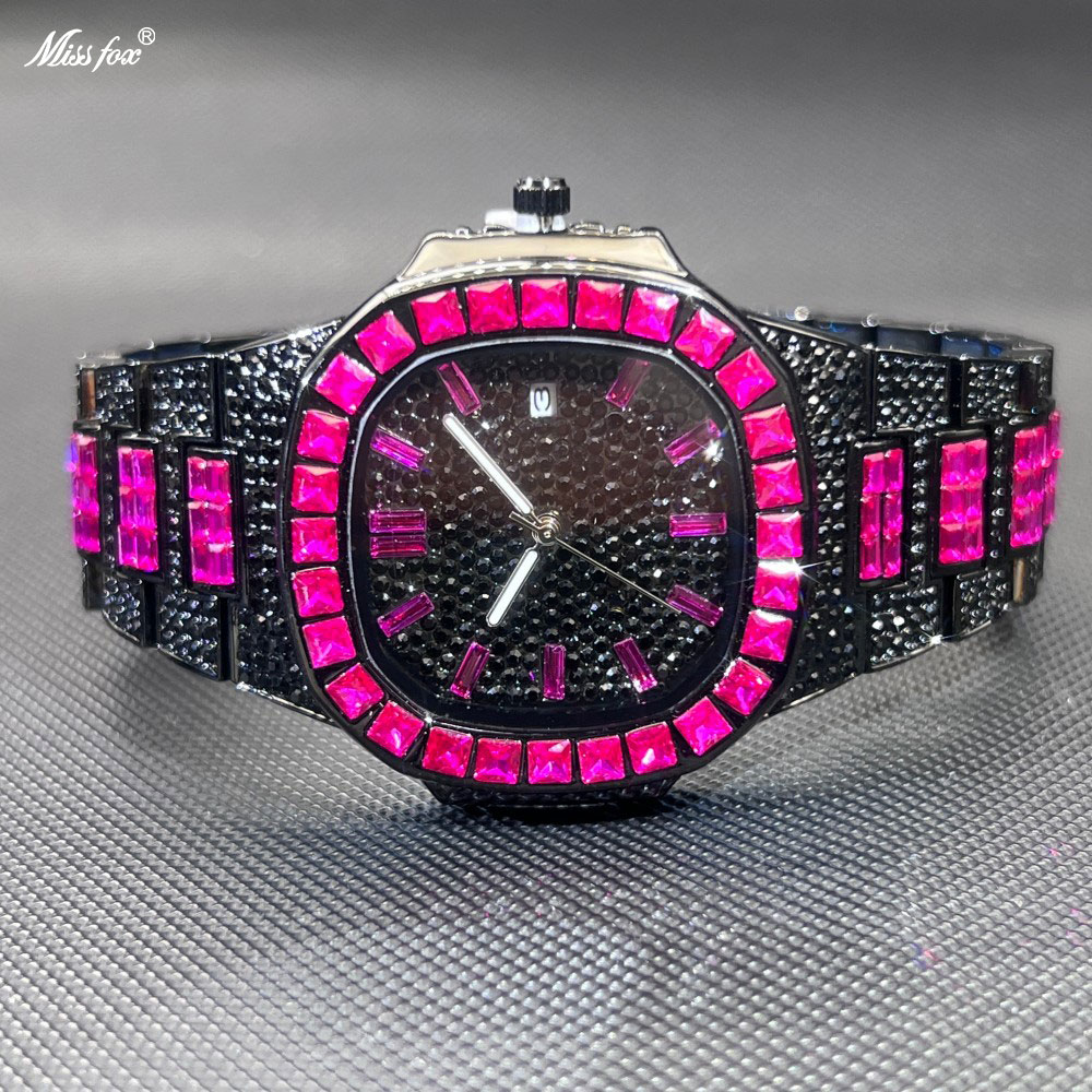 Luxury Watch Iceberg - นาฬิกาข้อมือหรู MISSFOX สำหรับผู้ชาย ประดับเพชรแบบ Iced Out