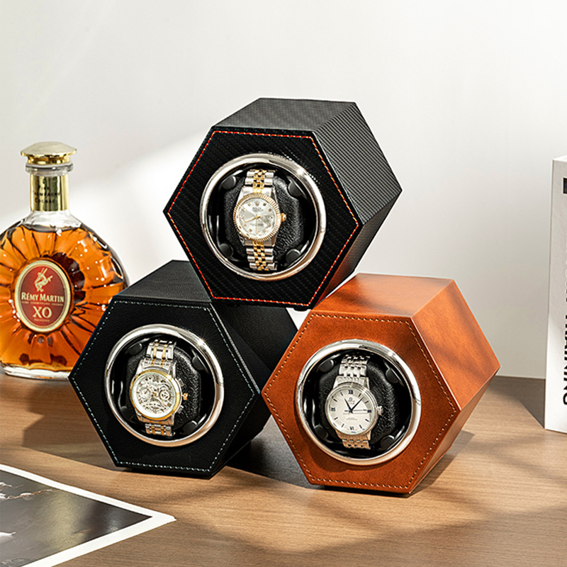 Luxury Watch Winder Box - ใหม่2024กล่องหมุนสายเดี่ยวขนาดเล็กหมุนได้มอเตอร์หมุนได้หลายเกียร์กล่องนาฬิกาหนังอินเตอร์เฟซ TYPE-C ใหม่