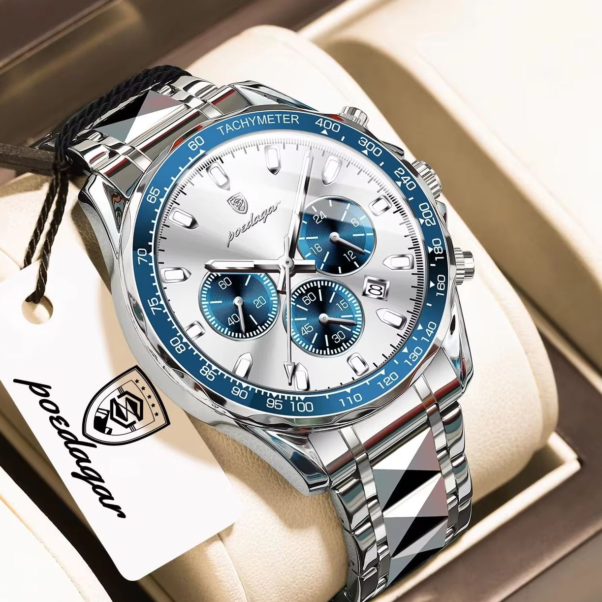 Luxury Watch White - นาฬิกาข้อมือผู้ชาย POEDAGAR รุ่นยอดนิยม ดีไซน์ธุรกิจ เรืองแสง กันน้ำ