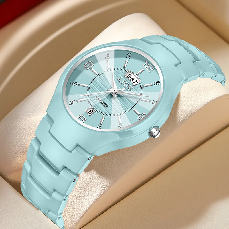 Luxury Watch - LIGE หรูหราสง่างามควอตซ์นาฬิกาผู้หญิงแฟชั่นเซรามิคนาฬิกาผู้หญิงหน้าปัดเล็กแสดงวันที่สัปดาห์นาฬิกาข้อมือผู้หญิงเรโลจ มูเยร์