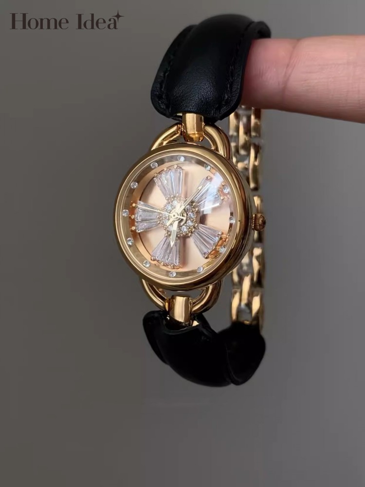 Luxury Watch House - นาฬิกาข้อมือควอตซ์ผู้หญิง ดีไซน์หรูหรา ประดับเพชร สายหนัง แฟชั่นสำหรับสุภาพสตรี เหมาะสำหรับใส่ทำงาน