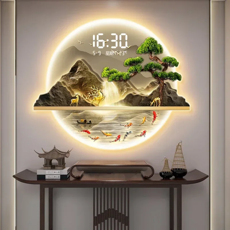 Luxury Watch House - นาฬิกาติดผนังลายศิลปะ ไฟ LED สำหรับห้องนั่งเล่น ดีไซน์หรูหรา สไตล์มินิมอล