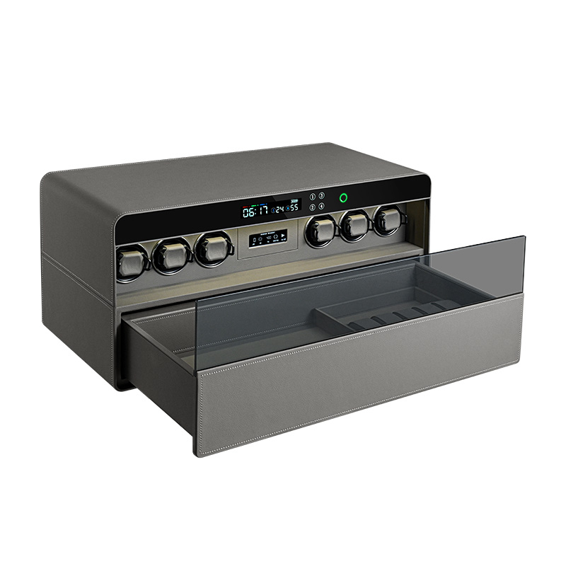 Luxury Watch Winder Box - ขายตรงจากโรงงาน กล่องเก็บนาฬิกาหรูหราสีดำพร้อมระบบสแกนลายนิ้วมือ 6 ช่อง พร้อมลิ้นชัก