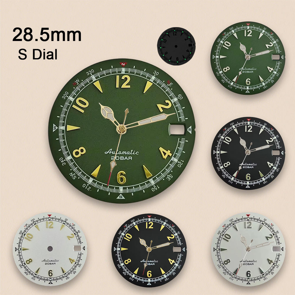 Luxury Watch Face - Nh35 Dial Sโลโก้ 28.5 มม.Retroนาฬิกาสีเขียวส่องสว่างสําหรับNH35 NH36