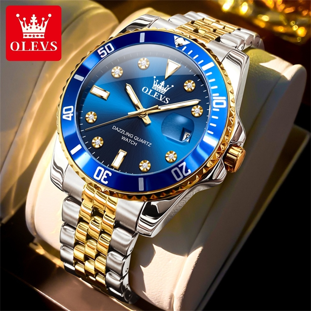 Luxury Watch Face - OLEVS หรูหรานาฬิกาธุรกิจกันน้ําชายนาฬิกาส่องสว่างวันที่สแตนเลสสีฟ้าควอตซ์ผู้ชายนาฬิกา Reloj Relógio Masculino