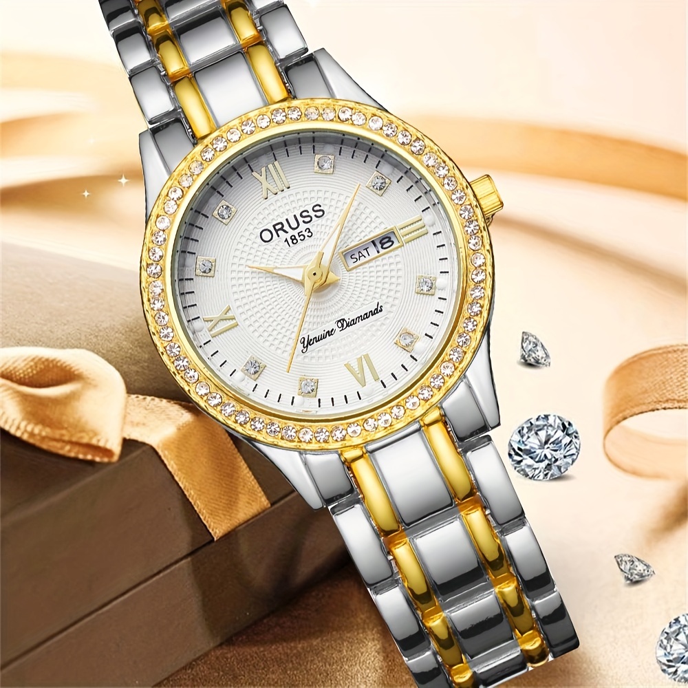 Luxury Watch White - ห้องนาฬิกาผู้หญิงสีทองพร้อมปฏิทินหรูหราสีขาวของขวัญวันวาเลนไทน์แนวโน้มแฟชั่นนาฬิกาผู้หญิงคลาสสิกเกรดสูง