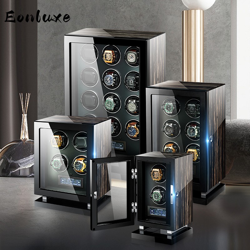 Luxury Watch Winder Box - กล่องเก็บนาฬิกาอัตโนมัติ Eonluxe ระบบไขลานด้วยมือ พร้อมระบบสแกนลายนิ้วมือ ตัวกล่องไม้หรูหรา ควบคุมด้วยระบบสัมผัส