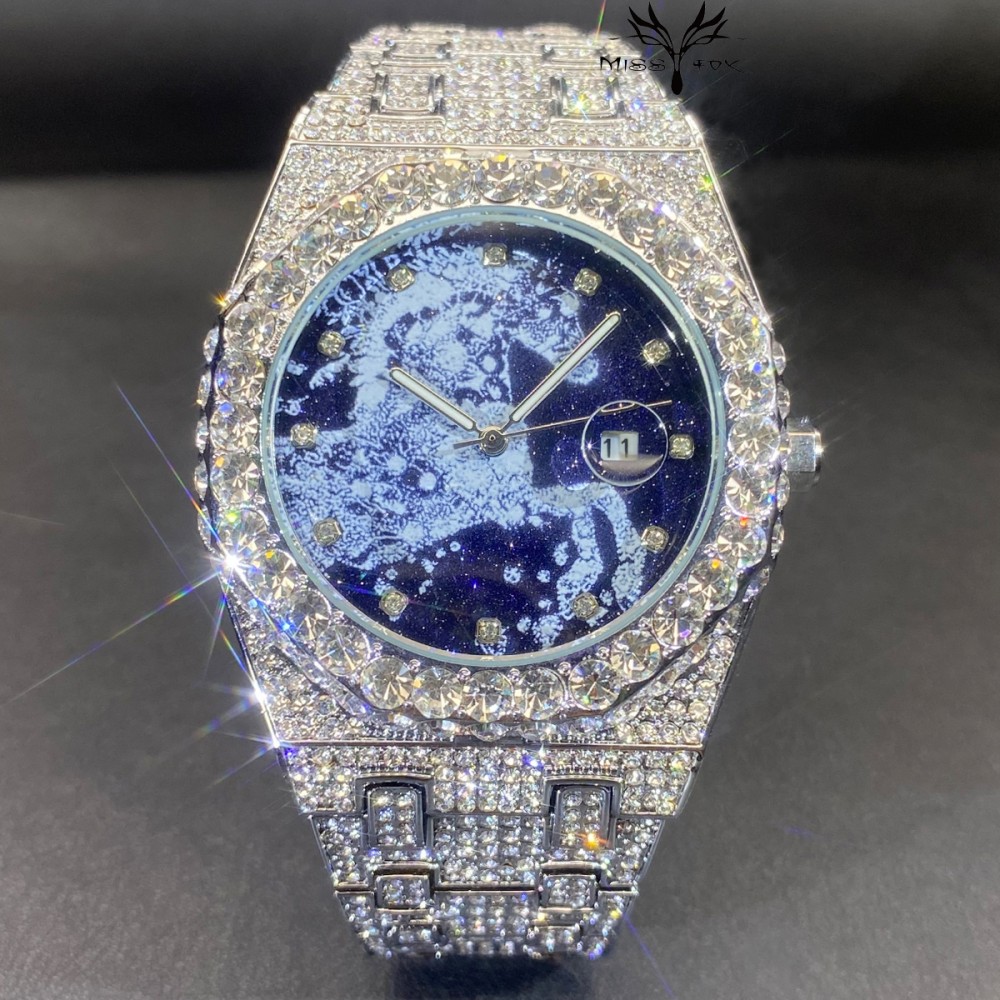 Luxury Watch Iceberg - นาฬิกาควอตซ์ผู้ชายฮิปฮอป MISSFOX รุ่นปี 2026 นาฬิกาข้อมืออัตโนมัติประดับเพชรแฟชั่น นาฬิกาปีมะโรงสำหรับผู้ชาย