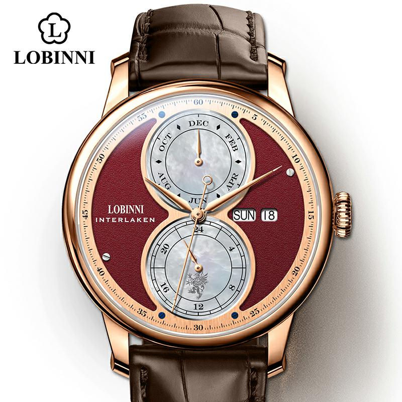 Guilloché Dial Watch - LOBINNI อัตโนมัติ Mechanical นาฬิกาผู้ชาย Мужские Часы