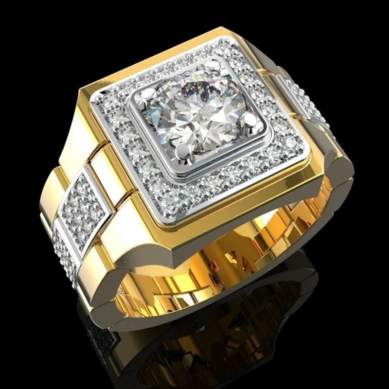 Luxury Watch Iceberg - แหวนคริสตัลพลอยเทียมสีขาวสำหรับผู้ชายสุดหรูรูปทรงนาฬิกาสุดสร้างสรรค์แหวนแต่งงานสุดหรู