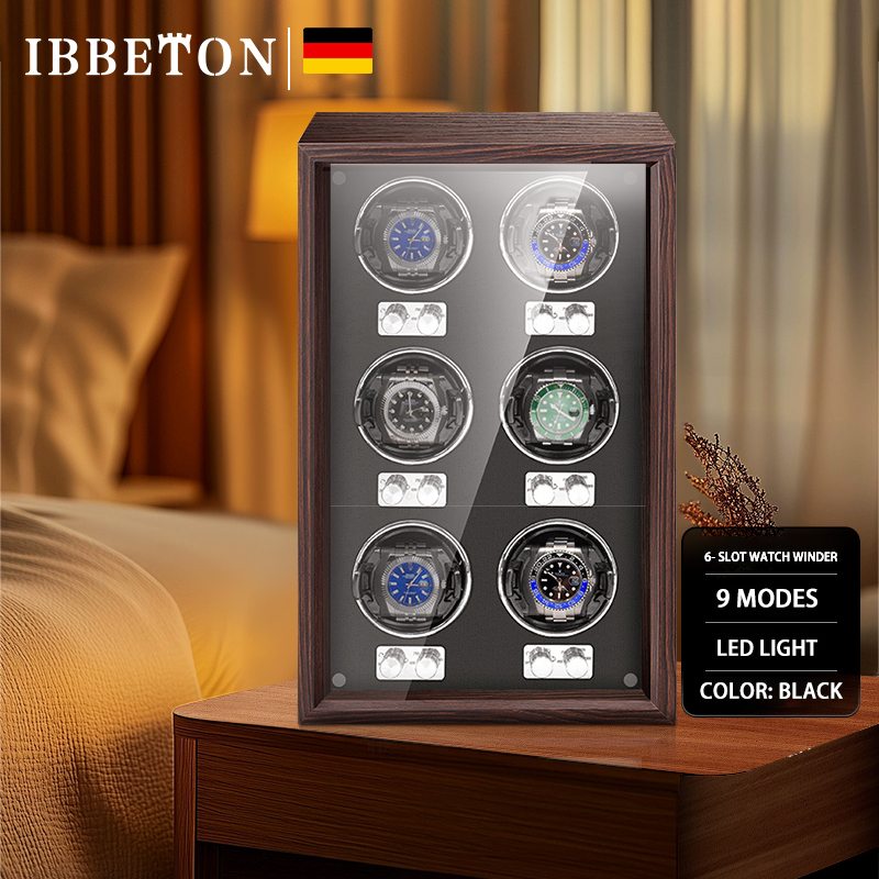 Luxury Watch Winder Box - IBBETON แบรนด์หรูนาฬิกาไม้ Winder High-End 6 สล็อตนาฬิกาอัตโนมัติกล่อง