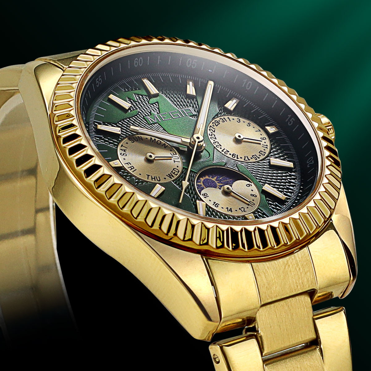 MEGIR นาฬิกาควอทซ์สำหรับผู้ชาย - Luxury Watch Green Dial บทวิจารณ์และราคา