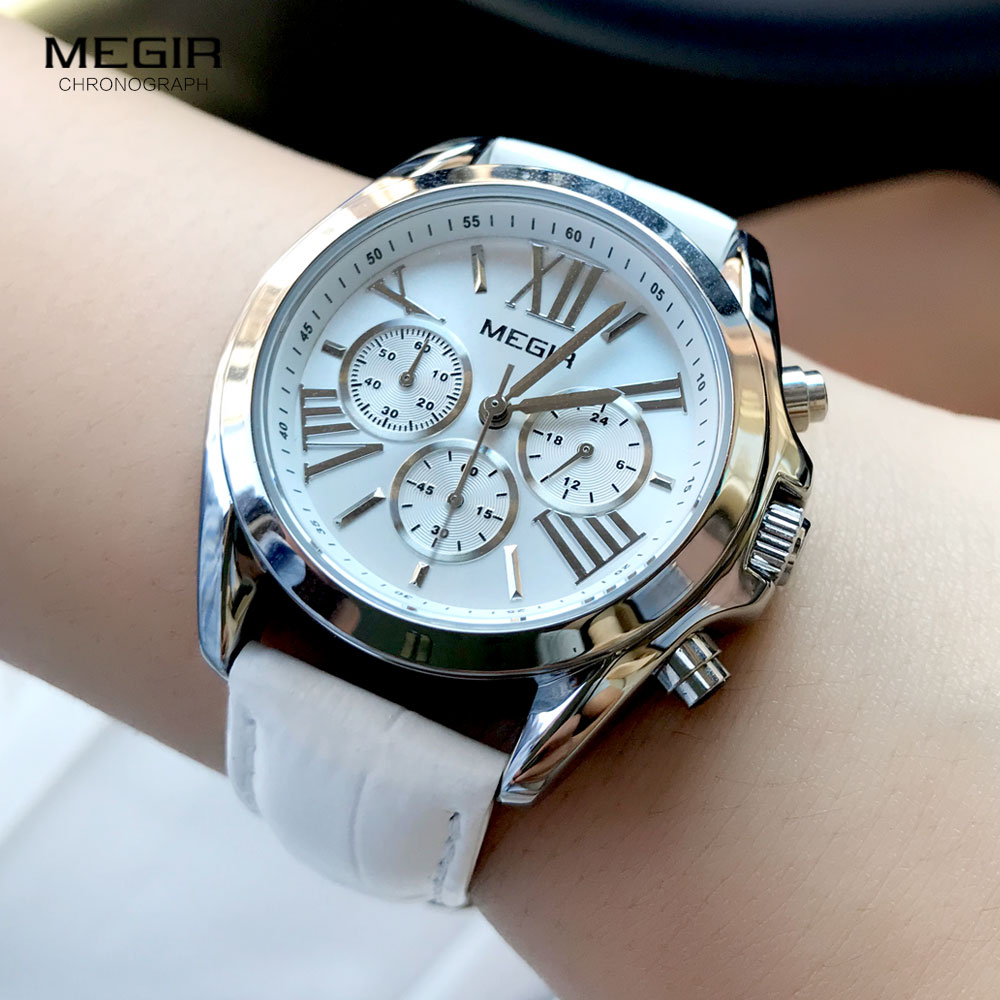 MEGIR2019 ใหม่หรูหราหนังนาฬิกา - Luxury Watch White บทวิจารณ์และราคา
